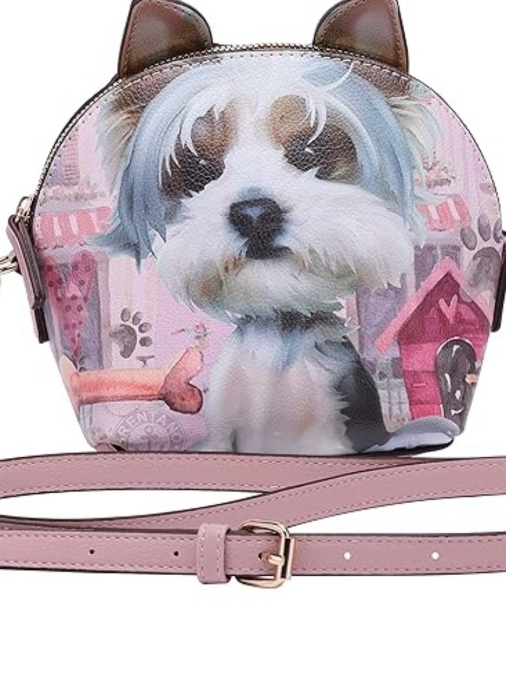 NEW Cute Pink Dog Print Crossbody Bag